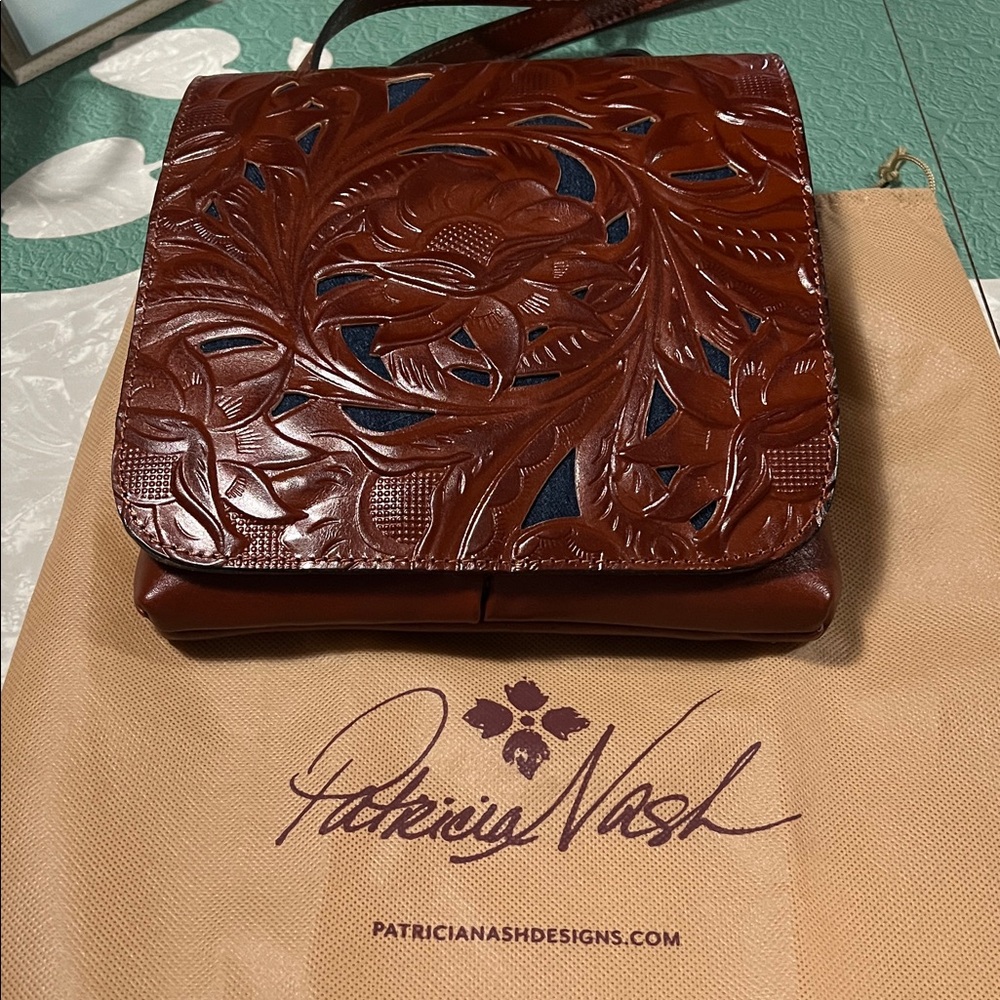 Patricia Nash Brown Leather Floral Crossbody Bag - Picture 4 of 5